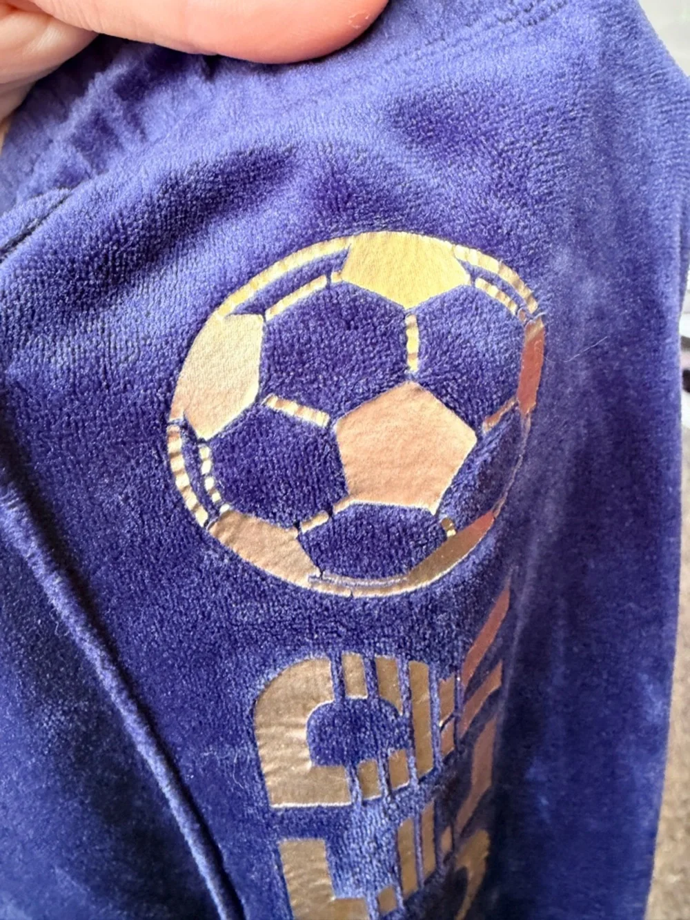 Justice Active Deep Blue Velour Pants with Soccer size 18/20
